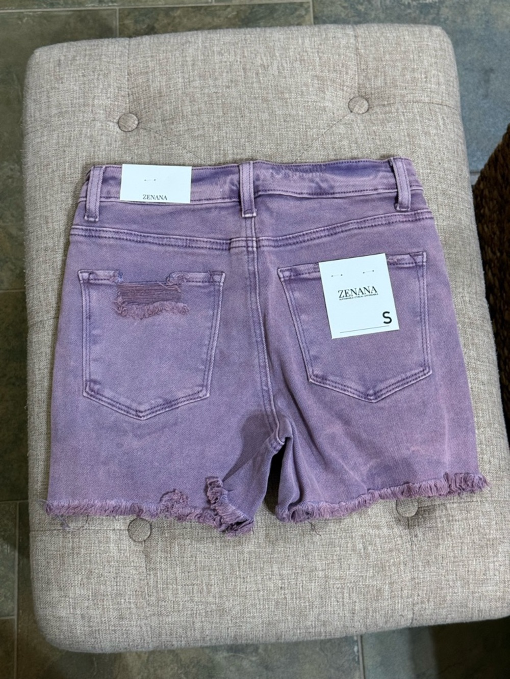 Zenana Outfitters Lavender Purple Distressed Denim Shorts - Picture 4 of 4